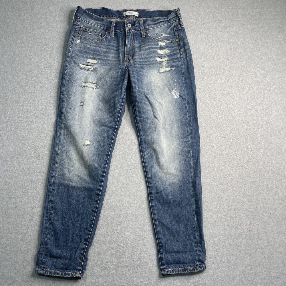 Abercrombie Fitch Boyfriend Jeans Women's 6 Easy Fit Distressed NWT Blue Denim